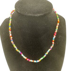 Colorful Multicolor Seed Bead Necklace With Lobster Clasp & Adjustable Chain